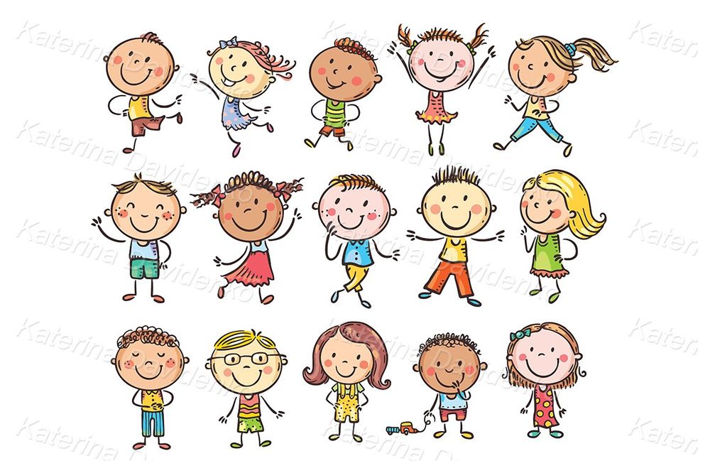 Set of hand drawn cute cartoon doodle kids clipart vector illustration