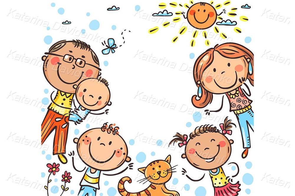 Cartoon doodle family banner, frame with blank copy space