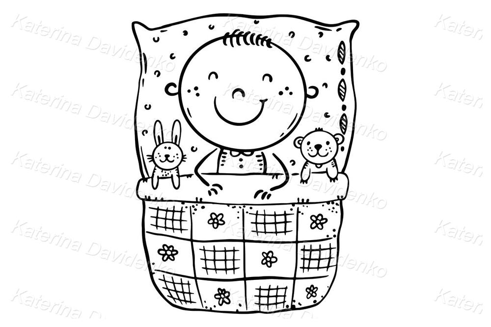Cute Bedtime Illustration of Boy with Toys – Cartoon Art for Nursery Decor, Kids’ Books & Sleep Charts