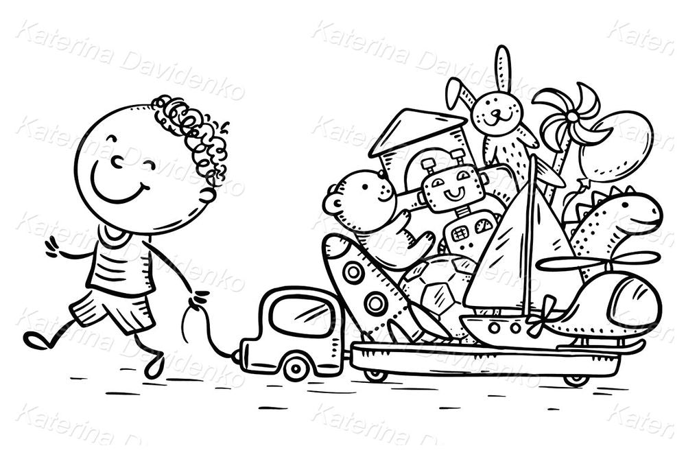 Cart Full of Toys Clipart – Fun Vector for Kids Party Decor, Posters & Printable Learning Games