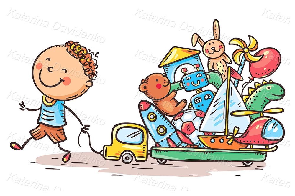Little cartoon boy with toys clipart