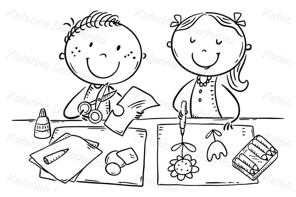 Creative Kids Cutting and Coloring – Cute Clipart for Classroom Activities and Printable Crafts