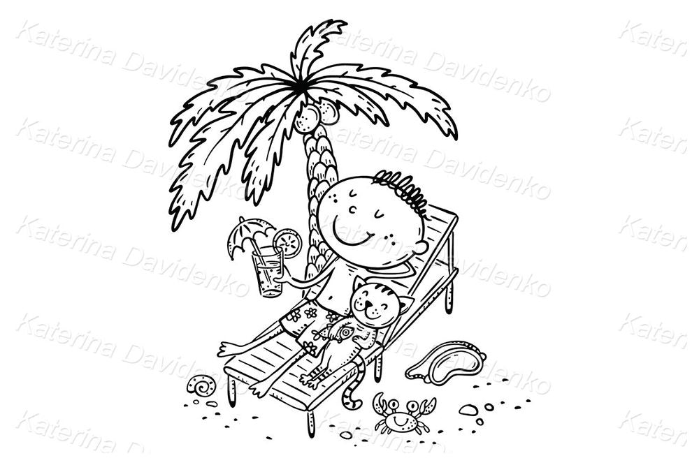 Boy on Beach Lounger – Summer Clipart for Kids Printables and Sublimation Designs
