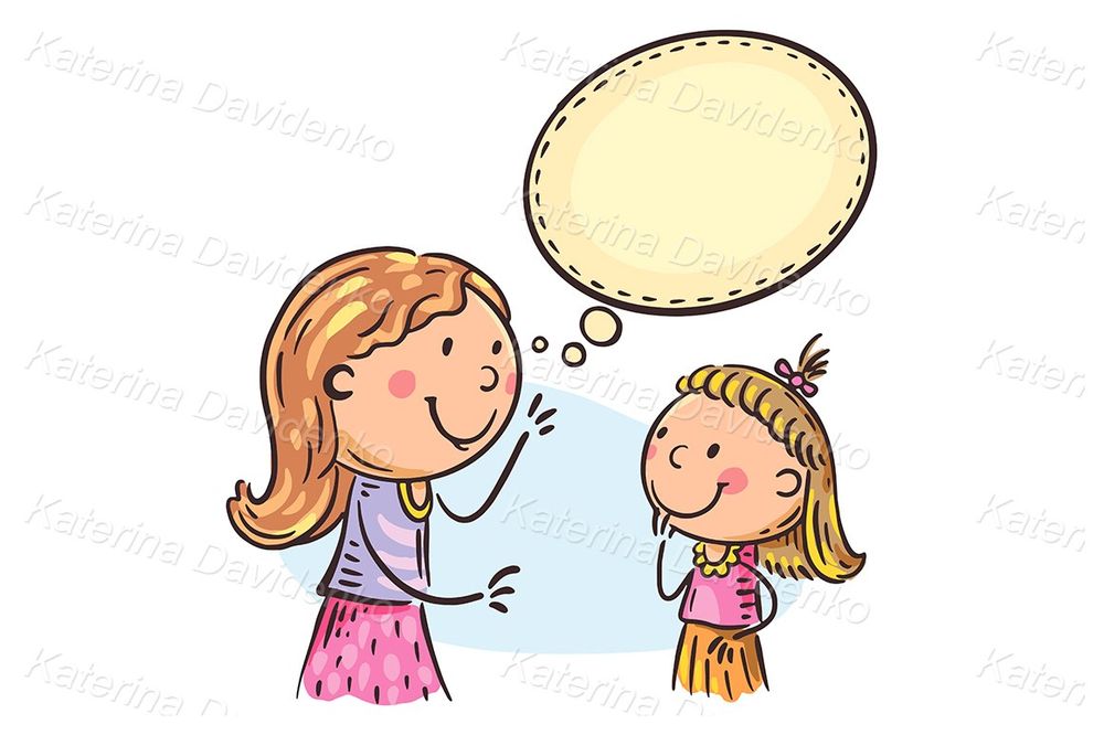 Illustration of mother and daughter with a speech bubble