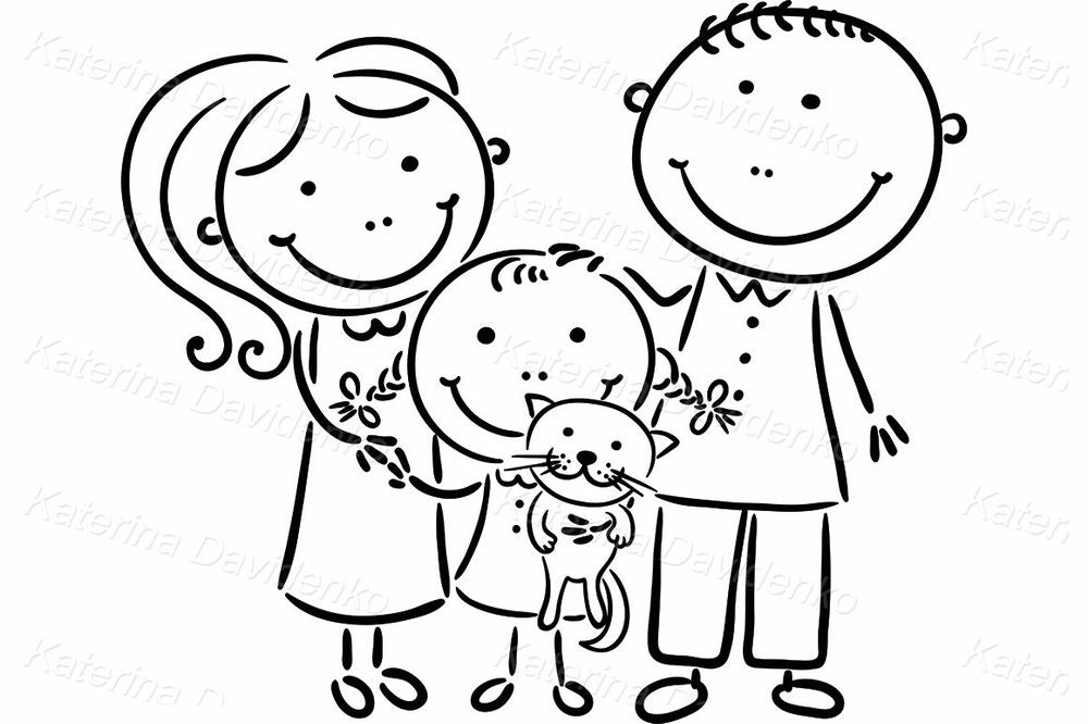 Happy Family with a Girl Clipart – Cute Cartoon for Home Decor & Cards