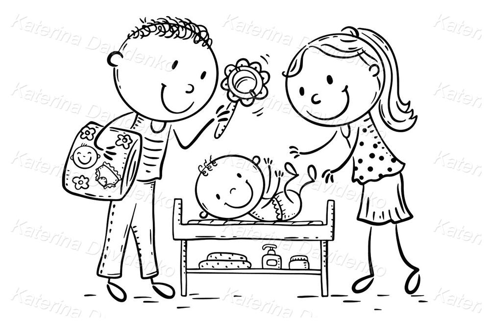 New Parents and Baby Clipart – Cute Cartoon for Nursery Projects