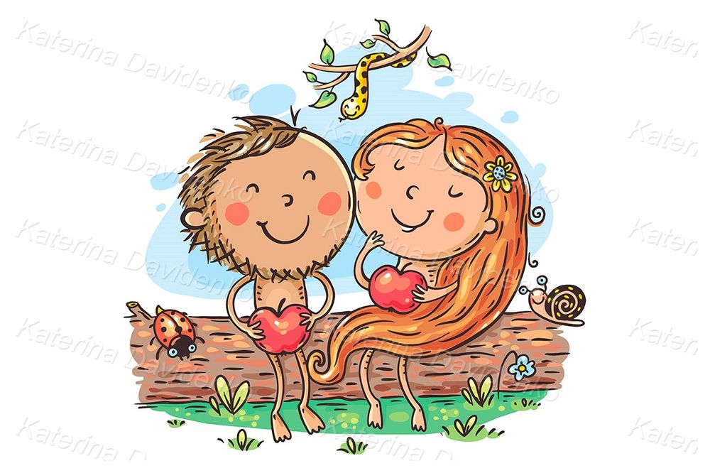 Adam and Eve Kids Clipart – Cute Cartoon for Religious Crafts