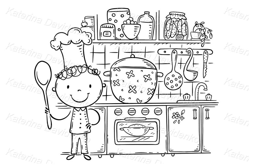 Little Chef Clipart – Cute Cooking Illustration for Printables & Menus