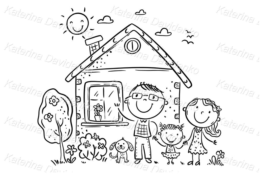 Happy Family with a Girl at Home Clipart – Cute Vector for Sublimation Designs, SVG File