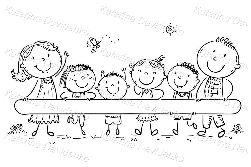 Happy Family with Banner Clipart – Cute Cartoon for DIY Projects
