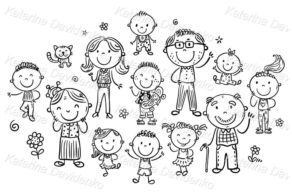 Big Family Clipart Set – Cute Cartoon Characters for Crafts & T-shirts