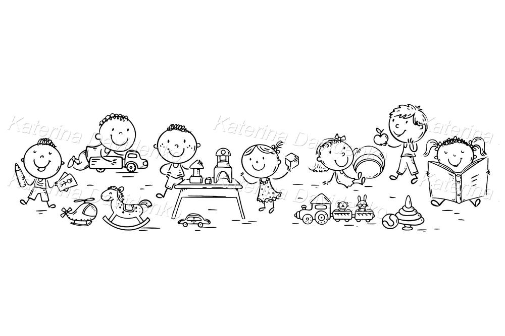 Preschool Kids Playing Clipart – Cute Vector Art for Learning Use