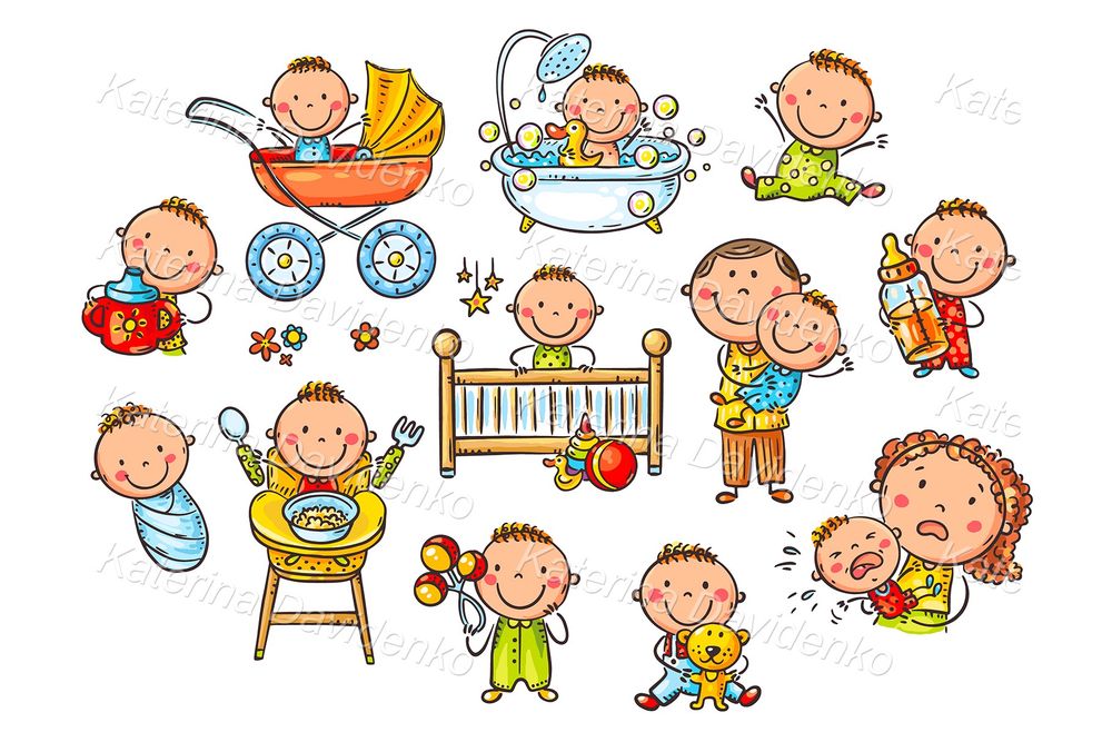 Baby Daily Routine Clipart – Cute Nursery PNG for Books Decor