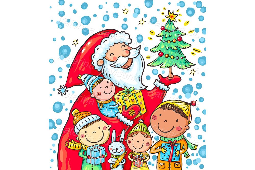 Christmas Santa Clipart with Kids – Cute Holiday PNG for Cards & Crafts