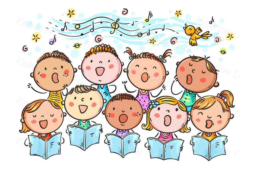Singing Kids Choir Clipart – Diverse Educational PNG for Music Worksheets
