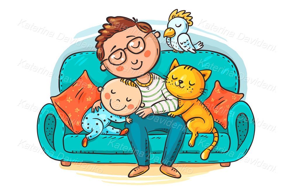 father and baby son sleeping vector illustration