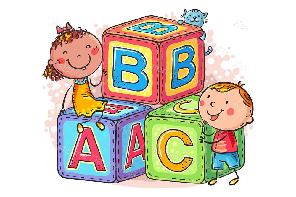 cartoon children with ABC blocks educational clipart