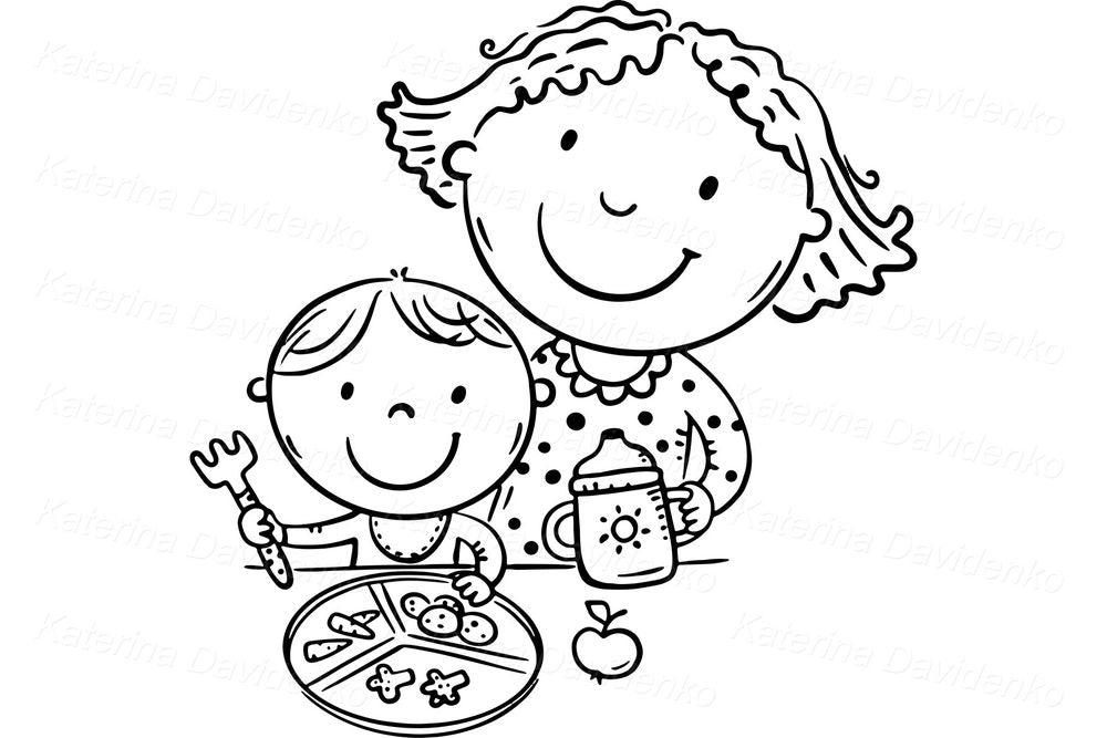 Nursery Mom and Child Clipart Set – Cute Vector for Printables PNG