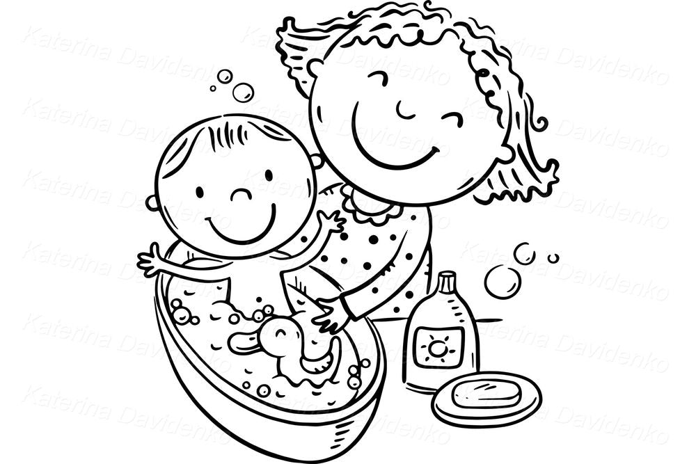 Nursery Mom and Child Clipart Set – Cute Vector for Printables PNG