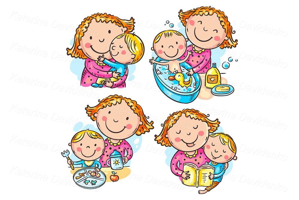 Nursery Mom and Child Clipart Set – Cute Vector for Printables PNG