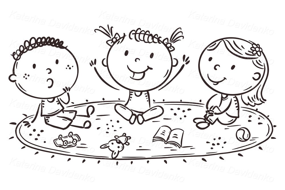 Kids Playing on Carpet Clipart – Toys, Book & Outdoor Fun