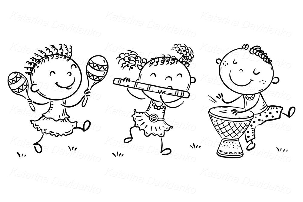 Diverse Musical Kids Clipart – Cartoon Children activities PNG files