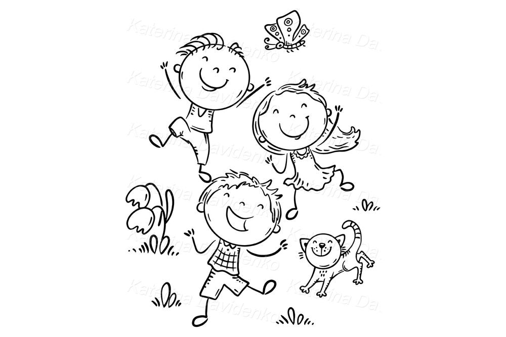 Happy cartoon kids clipart. Cute children illustration for instant download, print-ready