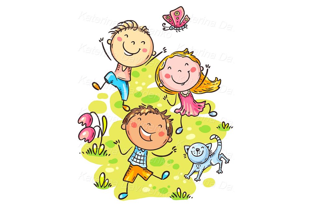 Happy kids jumping vector illustration