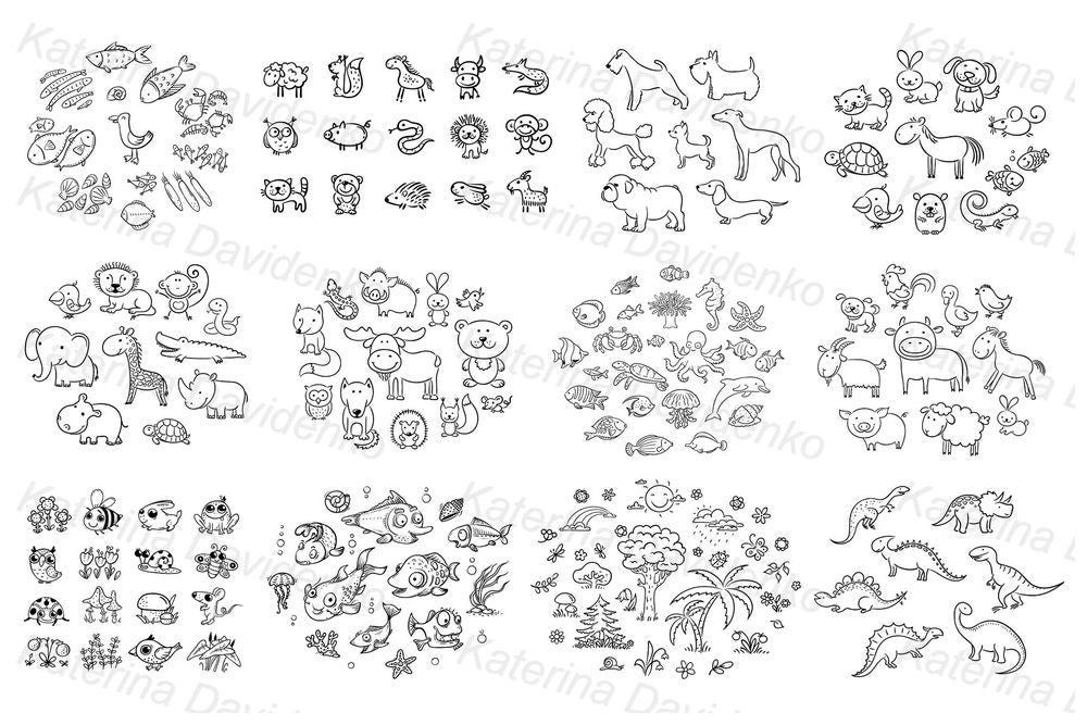 Cute animals bundle, cartoon vector illustrations for instant download