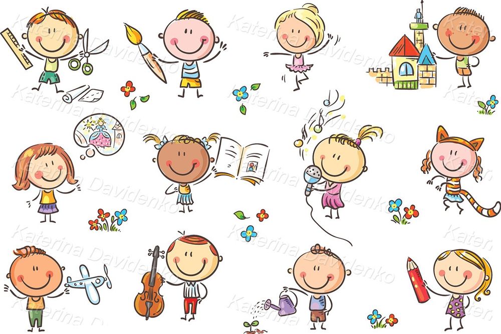 Doodle kids cliparts, kids creative activity vector files for stickers