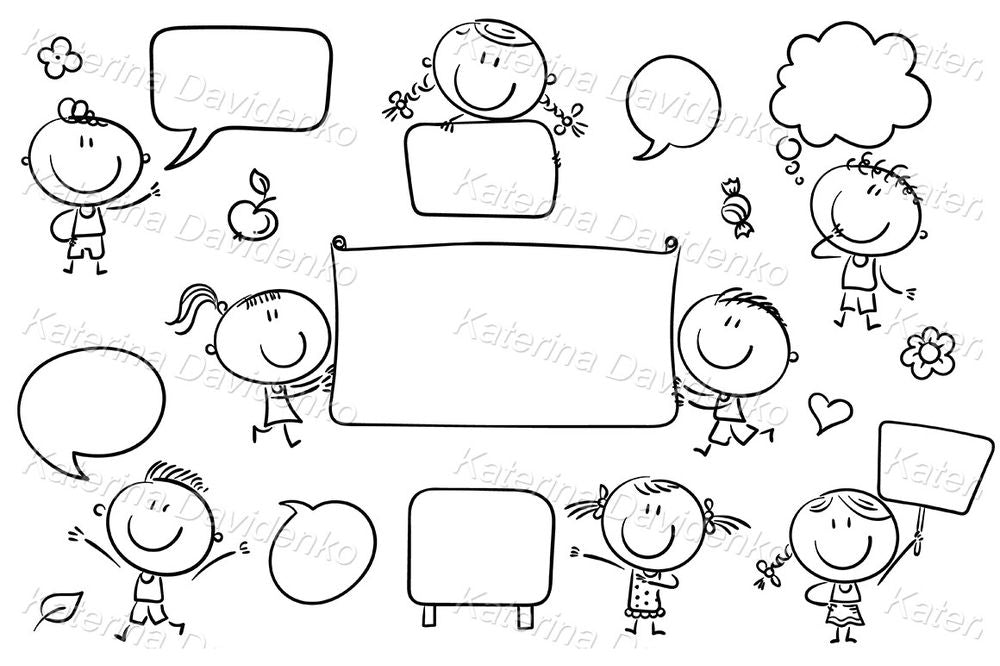 Cartoon Kids with Speech Bubbles – Editable Text Frames for Planners and Worksheets