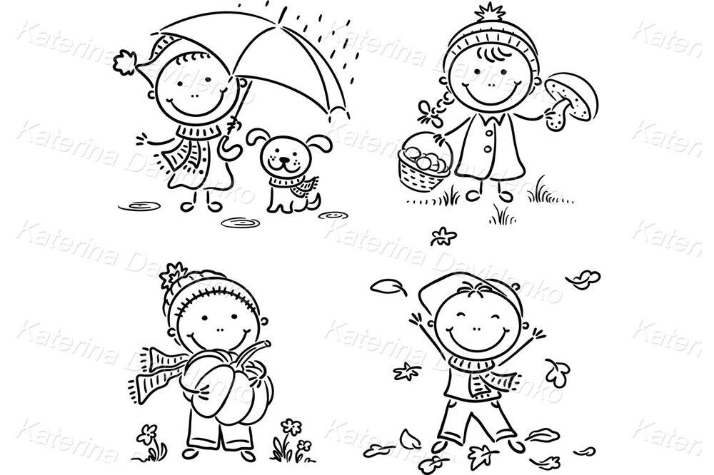 Autumn Kids Clipart – Fall Leaves, Rain, Pumpkins & Forest Fun in Cute Cartoon Style
