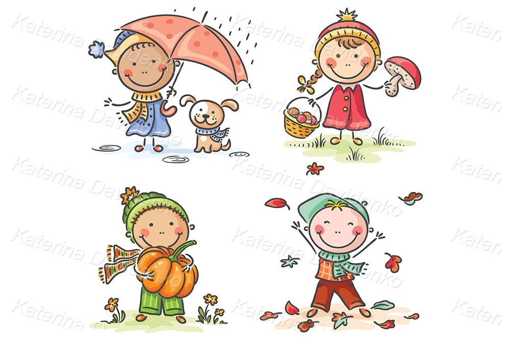 Little kids autumn activities clipart