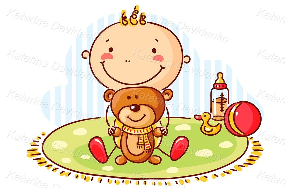Baby and teddy bear vector illustration