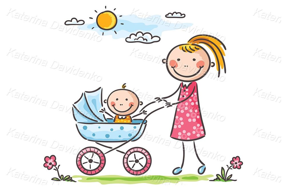 Mother and baby on a walk vector art