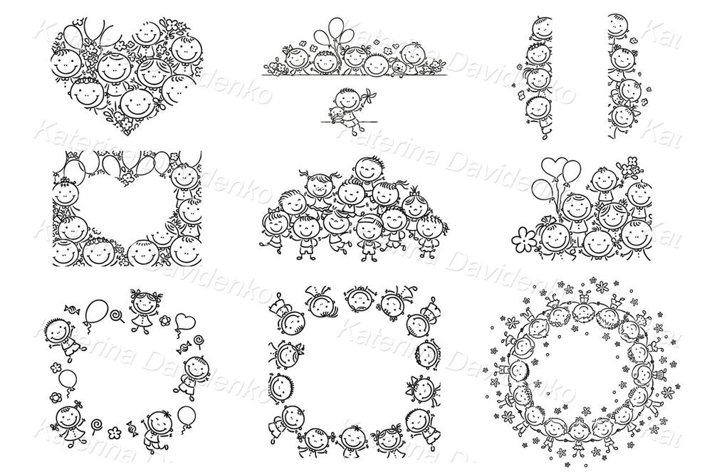 Children Borders and Frames – Cute Cartoon Doodle Clipart Set