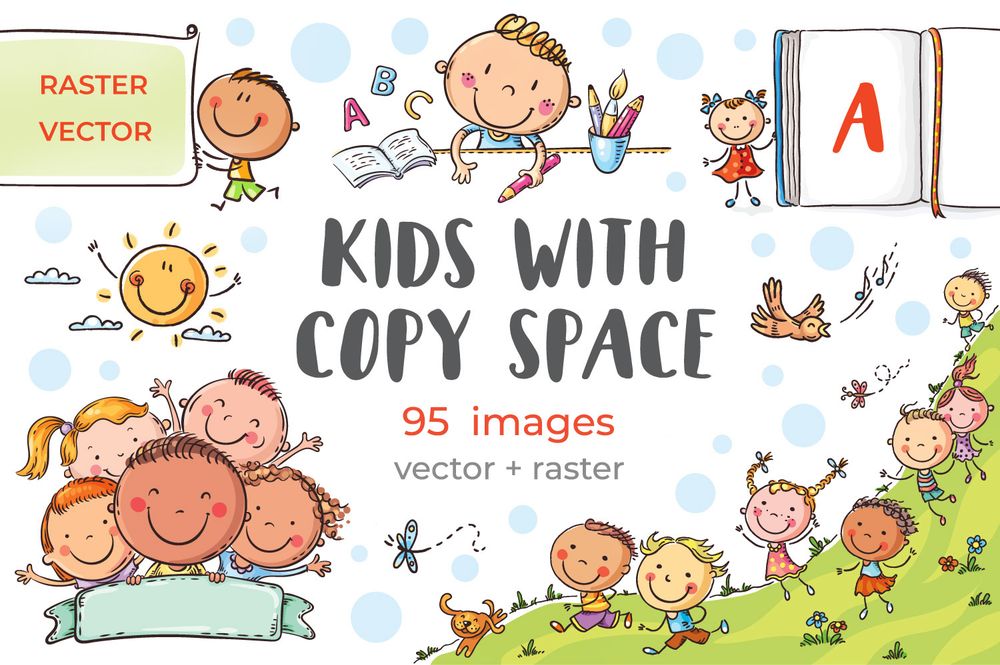 Kids with copy space clipart bundle, frame, border, banner