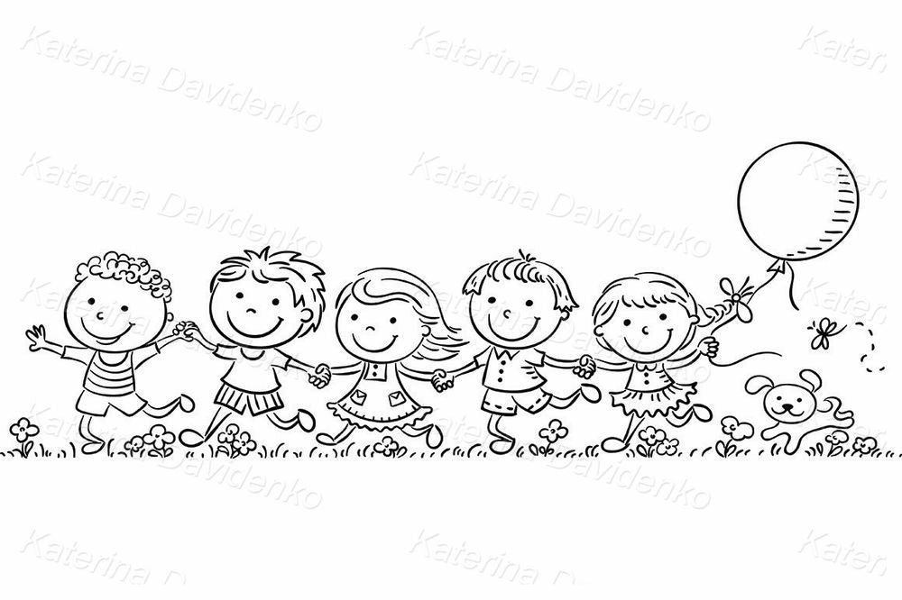 Happy Kids Playing Clipart – Outdoor Fun & Childhood Illustration