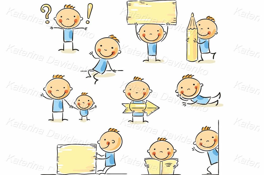 Stick figure cartoon character education clipart set