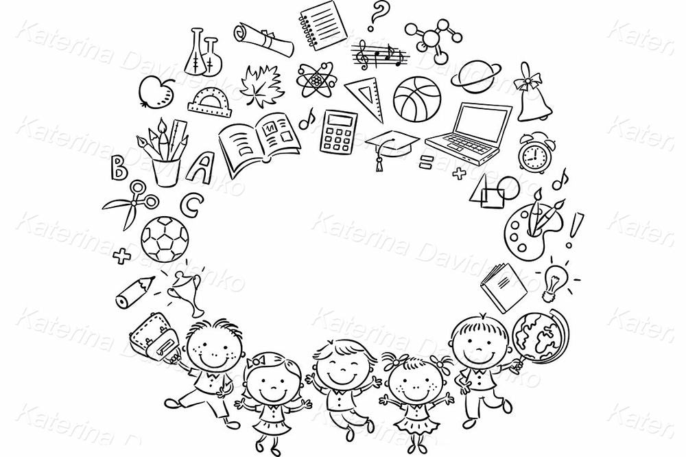 School Kids Frame Clipart – Learning and Education Vector Graphics