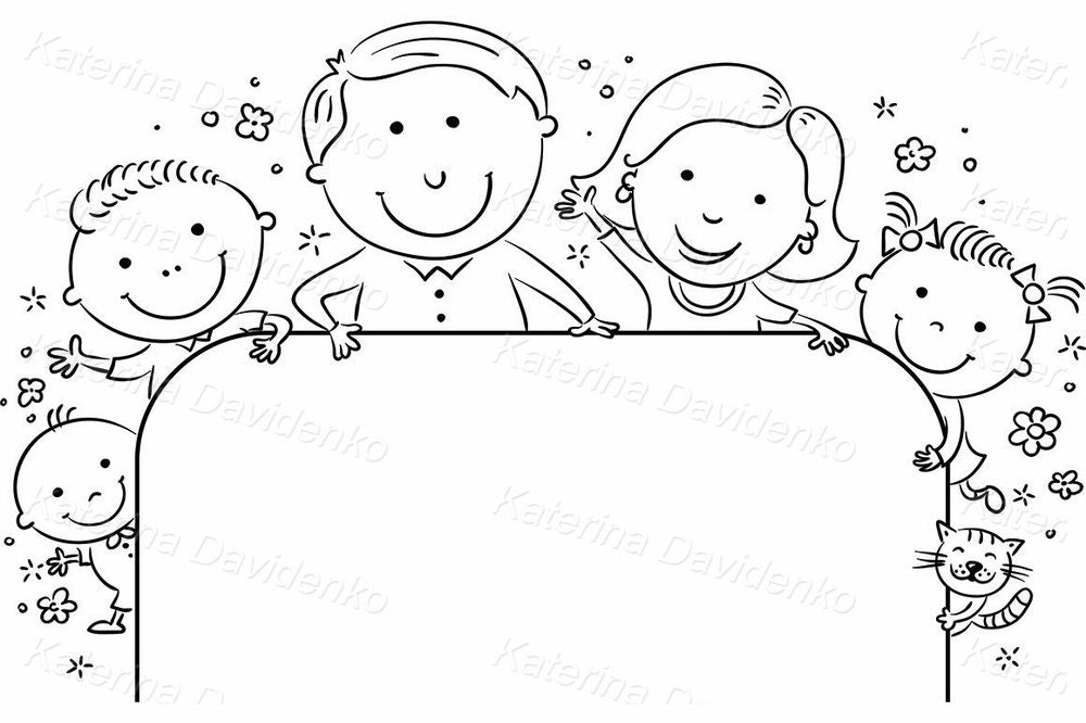 Happy Family Frame Clipart – Parents, Kids, Blank Banner Design