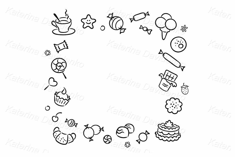 Sweet Candy and Dessert Frame Border Illustration