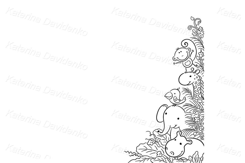 Corner frame, Jungle Border Clipart with Cute African Animals
