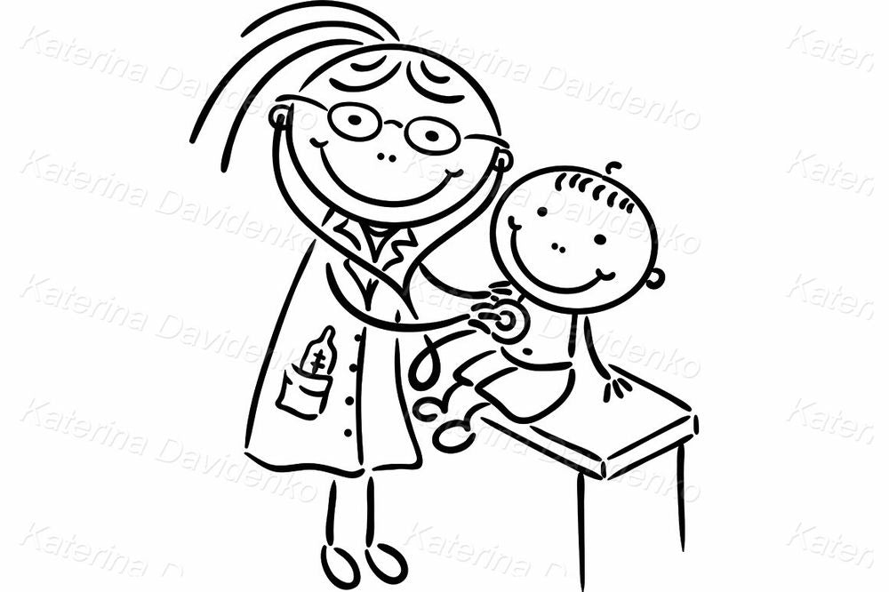 Child and Doctor Visit Vector Clipart