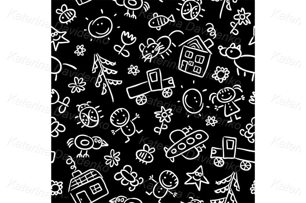 Cute kids doodle pattern on blue for baby care brochures