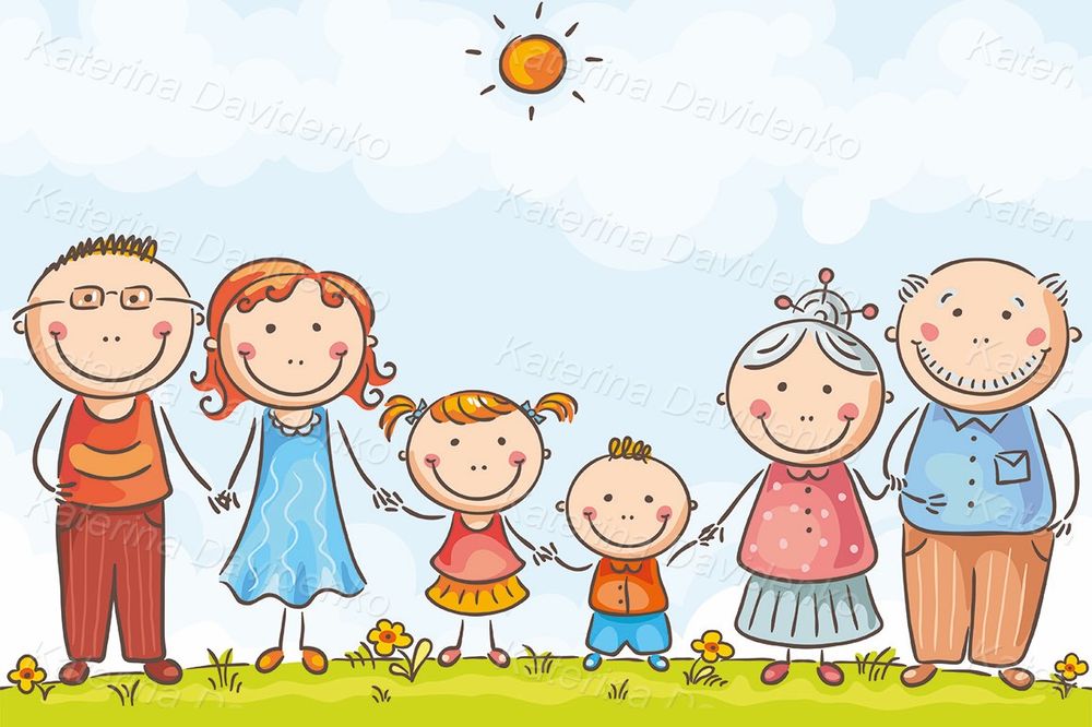 Family with two children cartoon clipart