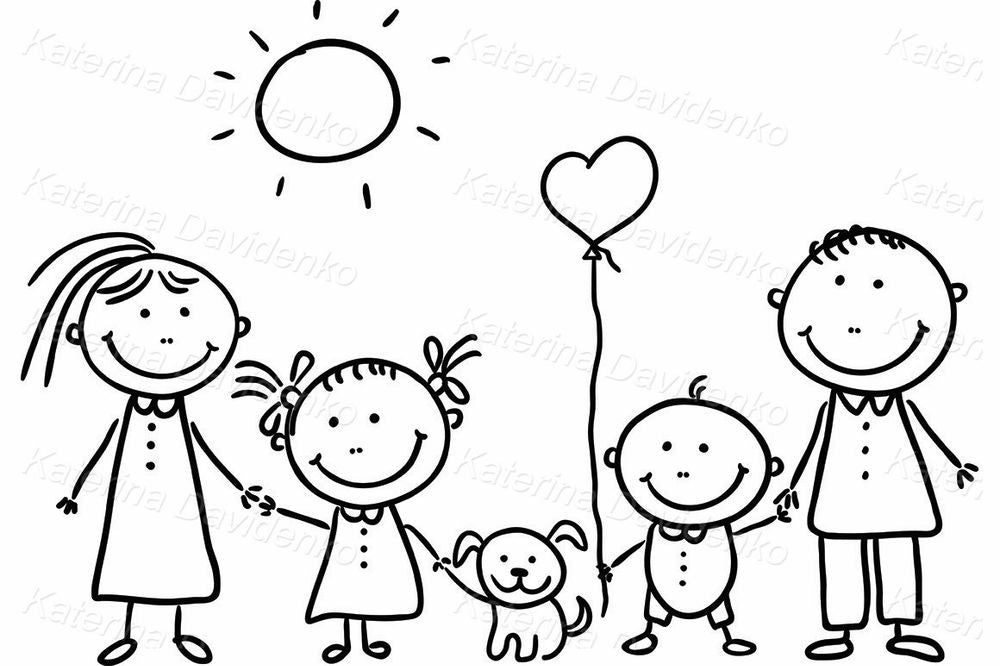 Happy Family with Heart Balloon – Cartoon Vector Clipart