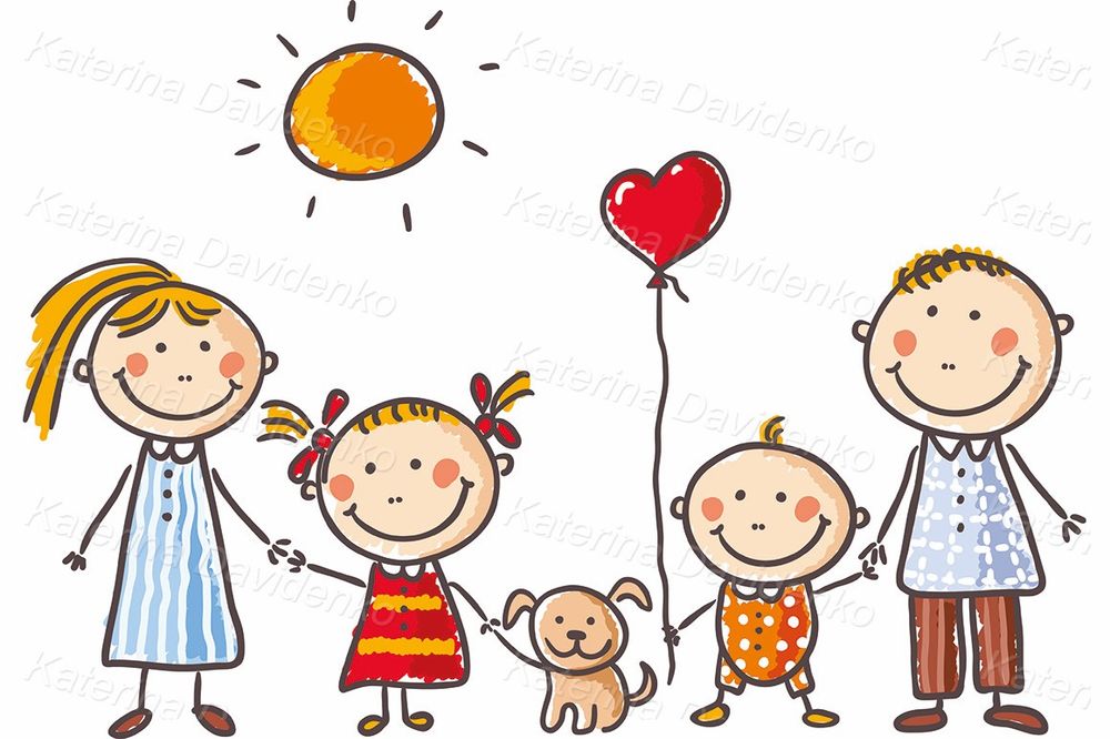 Family with two children and a puppy clipart