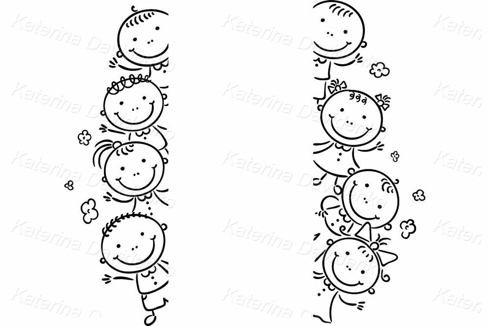 Peeking Kids Clipart – Cartoon Children Borders Illustration