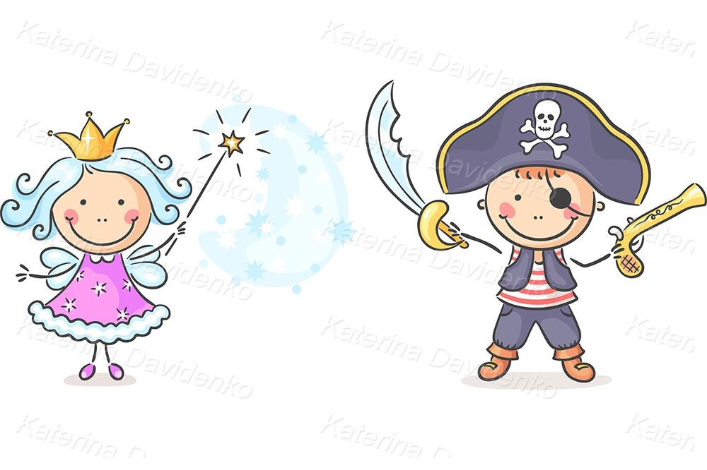 Pirate and fairy costumes cartoon clipart